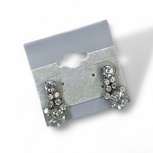 Vintage crystal drop silver rhinestones post earrings bridal store piece $75